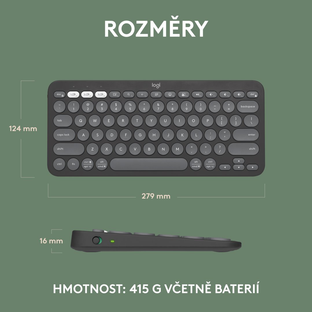Logitech Pebble Keys 2 K380s, US, bezdrátová klávesnice, grafitová