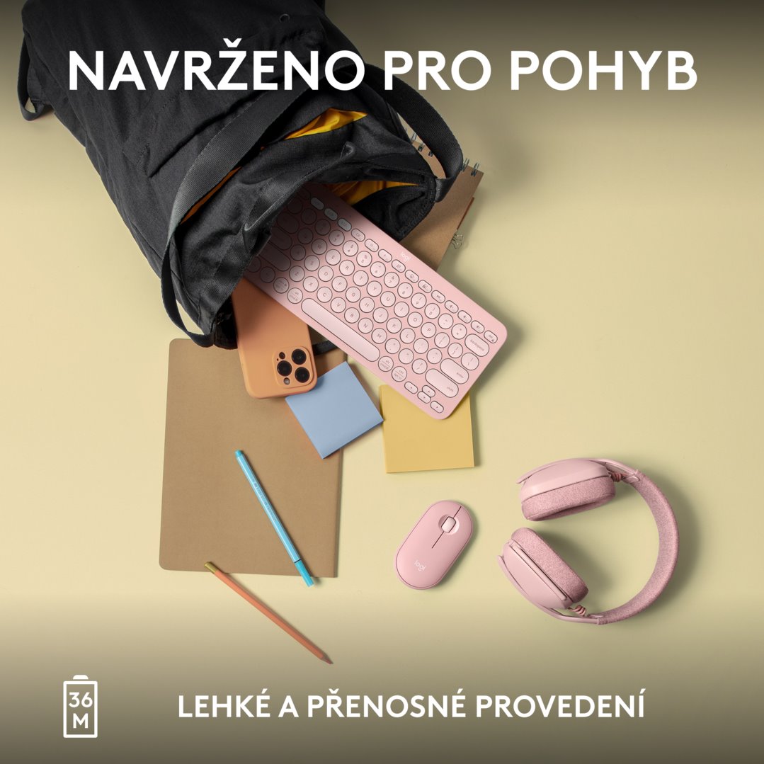Logitech Pebble Keys 2 K380s, US, bezdrôtová klávesnica, ružová