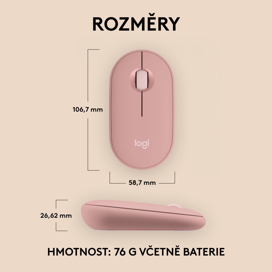 Logitech Wireless Pebble mouse 2, M350s, růžová
