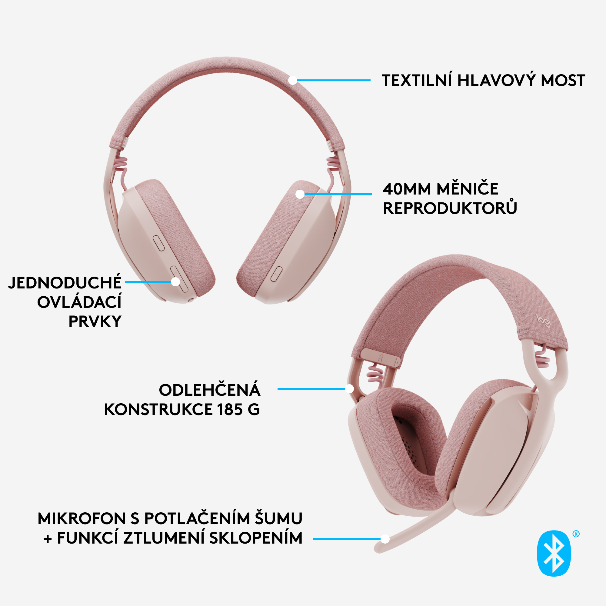 Logitech Zone Vibe 100, ružová