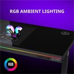 LORGAR stůl s volitelnou výškou, vestavěnou skříní pro PC, bezdrátovou nabíječkou, RGB a USB porty, dřevěná deska