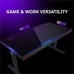 LORGAR stůl s volitelnou výškou, vestavěnou skříní pro PC, bezdrátovou nabíječkou, RGB a USB porty, tvrzené sklo