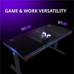 LORGAR stůl s volitelnou výškou, vestavěnou skříní pro PC, bezdrátovou nabíječkou, RGB a USB porty, tvrzené sklo