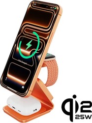 Magnetická bezdrôtová nabíjačka Cubenest Qi2.2 3v1 SQ314 oranžová
