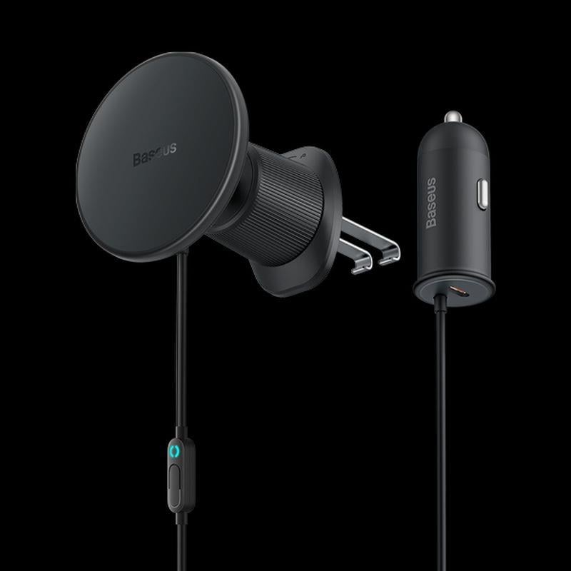 Magnetický držák Baseus do ventilační mřížky s nabíječkou USB-C 15W+25W černý