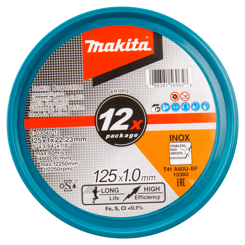 MAKITA rezný kotúč z nehrdzavejúcej ocele 125x1,0x22,23mm A60U, 12ks