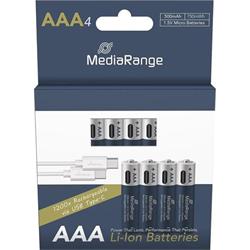 MediaRange nabíjecí USB-C Li-Ion baterie Micro AAA, 1,5V, 500 mAh, 4ks