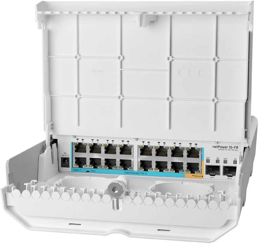 MikroTik CRS318-1Fi-15Fr-2S-OUT, reverzné PoE