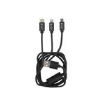 Multikonektorový kábel Natec 3v1 USB Micro + Lightning + USB-C, textilný oplet, 1 m
