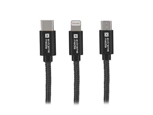 Multikonektorový kábel Natec 3v1 USB Micro + Lightning + USB-C, textilný oplet, 1 m