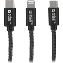 Multikonektorový kábel Natec 3v1 USB Micro + Lightning + USB-C, textilný oplet, 1 m