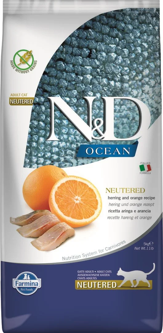 N&D OCEAN CAT Neutered Adult Herring & Orange 5kg granule pre kastrované mačky