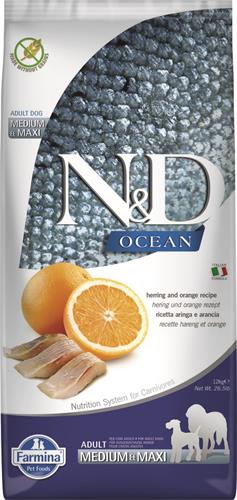 N&D OCEAN DOG Adult M/L Herring & Orange 12 kg granúl pre psy
