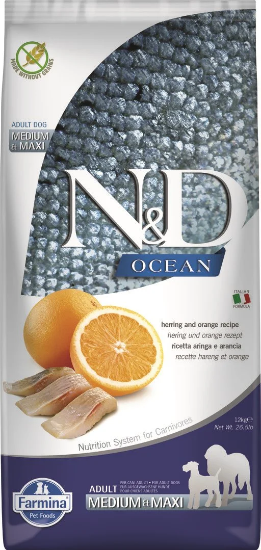 N&D OCEAN DOG Adult M/L Herring & Orange 12 kg granúl pre psy