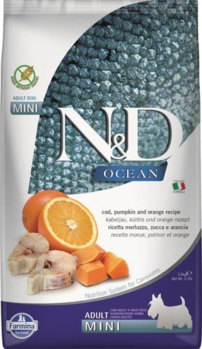 N&D OCEAN DOG Adult Mini Codfish & Pumpkin & Orange 2,5kg granule pre psy