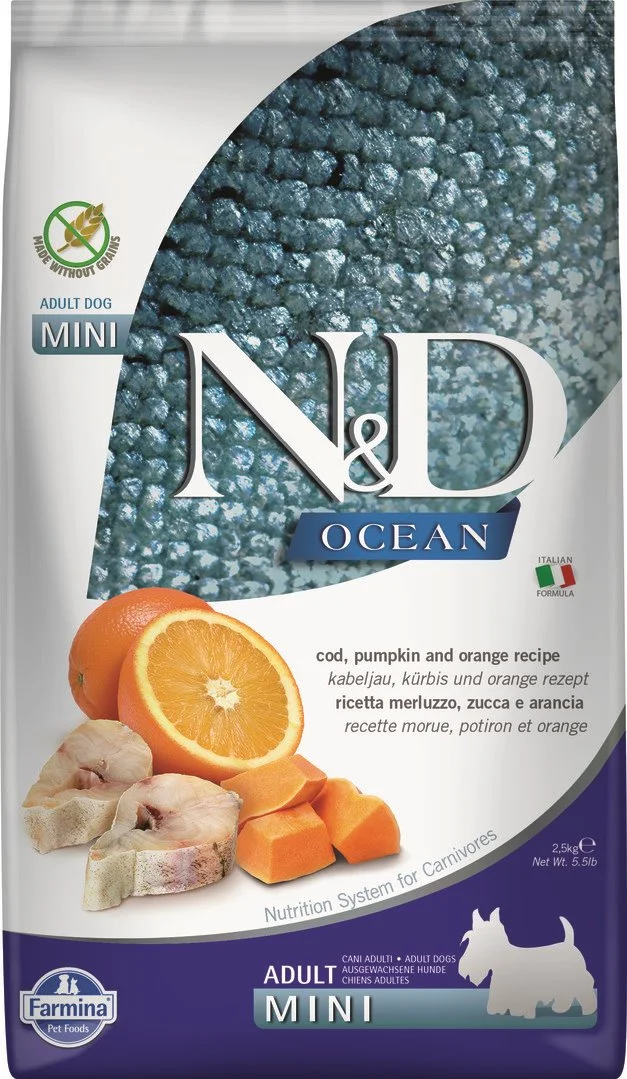 N&D OCEAN DOG Adult Mini Codfish & Pumpkin & Orange 2,5kg granule pre psy