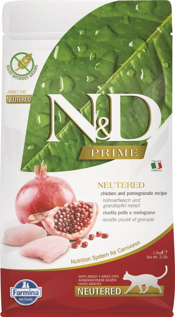 N&D PRIME CAT Neutered Chicken & Pomegranate 1,5kg granule pro kastrované kočky