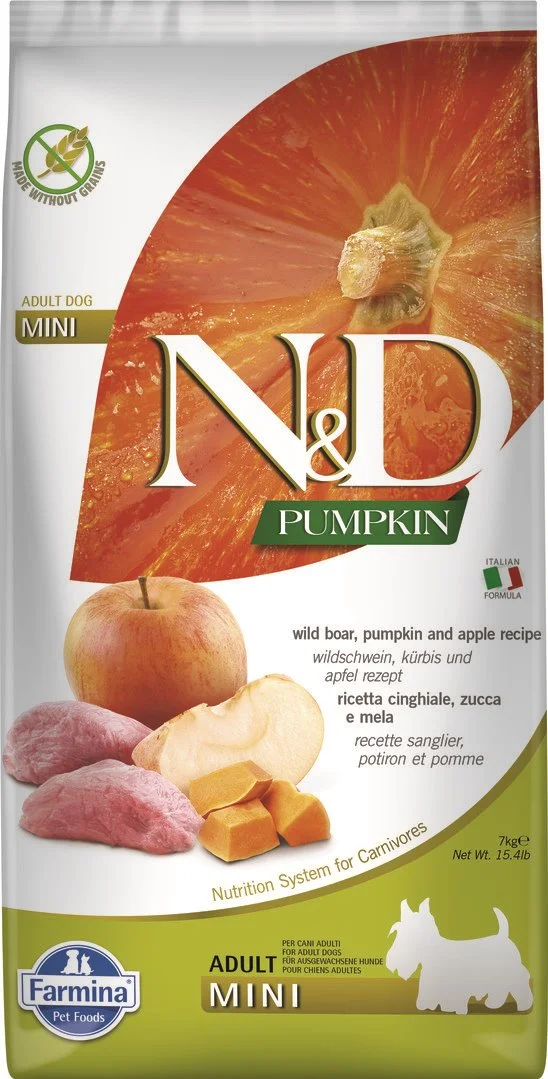 N&D PUMPKIN DOG Adult Mini Boar & Apple 7kg granule pre psov