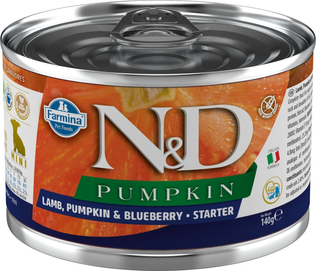 N&D PUMPKIN DOG Starter Lamb & Blueberry Mini 140g plechovka pre šteňatá