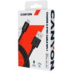 Nabíjací kábel CANYON Lightning MFI-1, kompaktný, certifikovaný spoločnosťou Apple, dĺžka 1 m, čierny