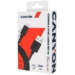 Nabíjací kábel CANYON Lightning MFI-12, 26 MB/s, 5 V/2,4 A, certifikovaný spoločnosťou Apple, dĺžka 2 m, čierny