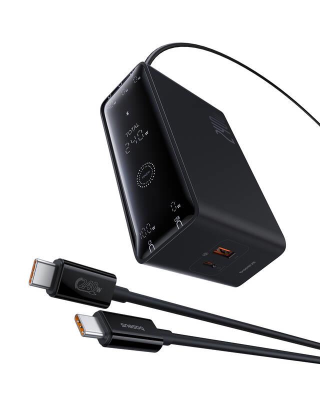 Nabíjacia stanica Baseus GaN Digital 240W 3xUSB-C, 1xUSB, 1xDC čierna