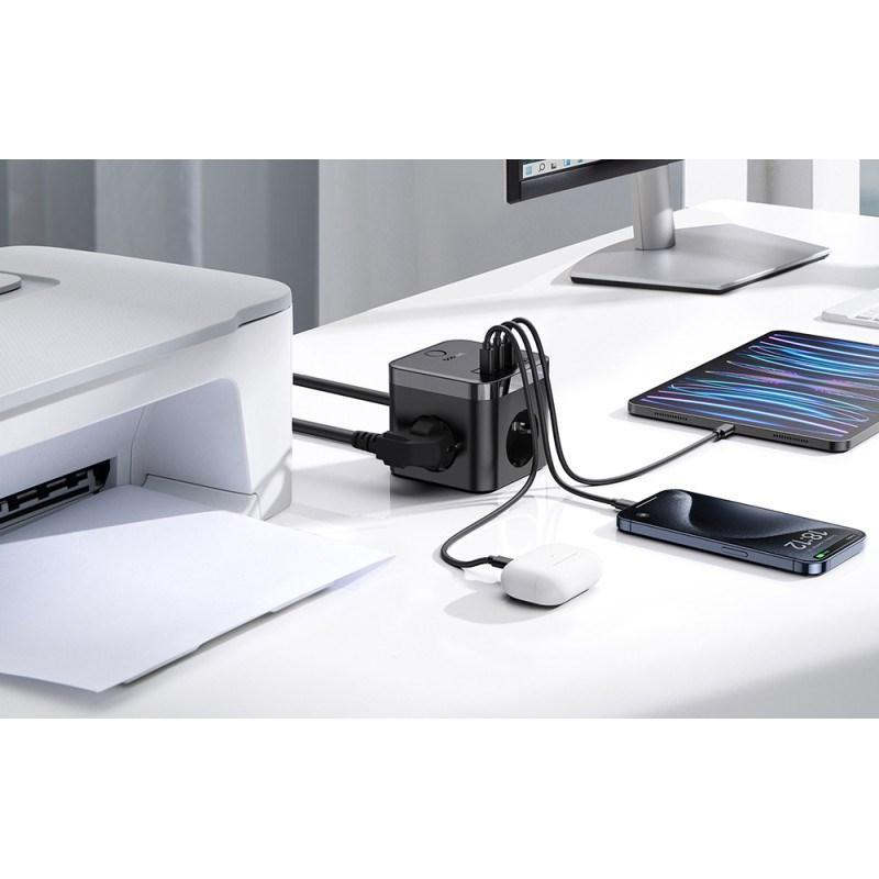 Nabíjacia stanica Baseus PowerCombo Cube 30W 3x zásuvka, 2xUSB, 2xUSB-C čierna