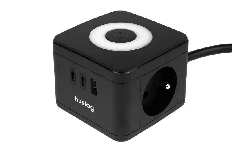 Nabíjacia stanica Huslog 12W 2xzásuvka, 2xUSB-C, 1xUSB čierna