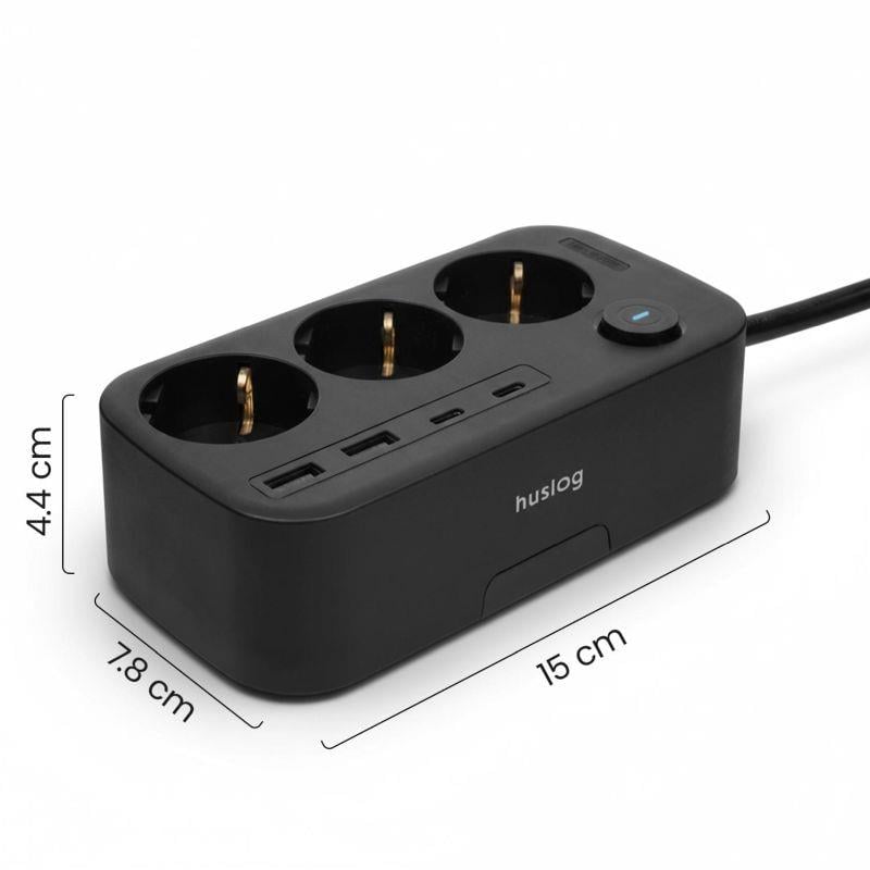 Nabíjacia stanica Huslog 15W 3x zásuvka, 2xUSB-C, 2xUSB, 1x držiak na telefón čierna