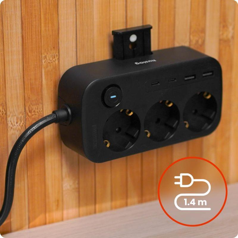 Nabíjacia stanica Huslog 15W 3x zásuvka, 2xUSB-C, 2xUSB, 1x držiak na telefón čierna