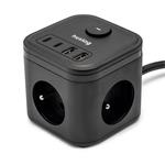 Nabíjacia stanica Huslog 15W 3xzásuvka, 2xUSB-C, 2xUSB čierna