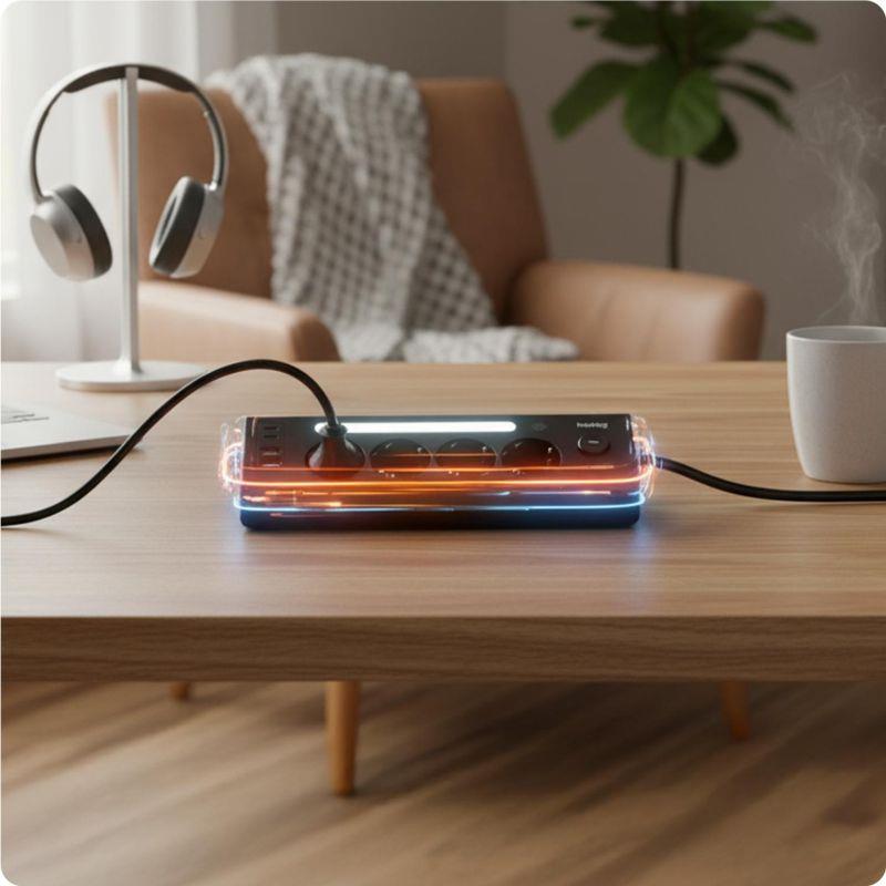 Nabíjacia stanica Huslog 15W 4x zásuvka, 2xUSB-C, 2xUSB, 1x LED svetlo čierna