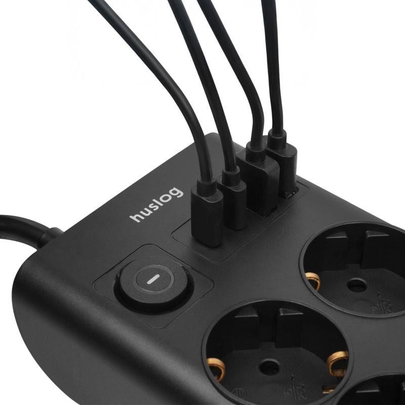 Nabíjacia stanica Huslog 15W 6xzásuvka, 2xUSB-C, 2xUSB čierna