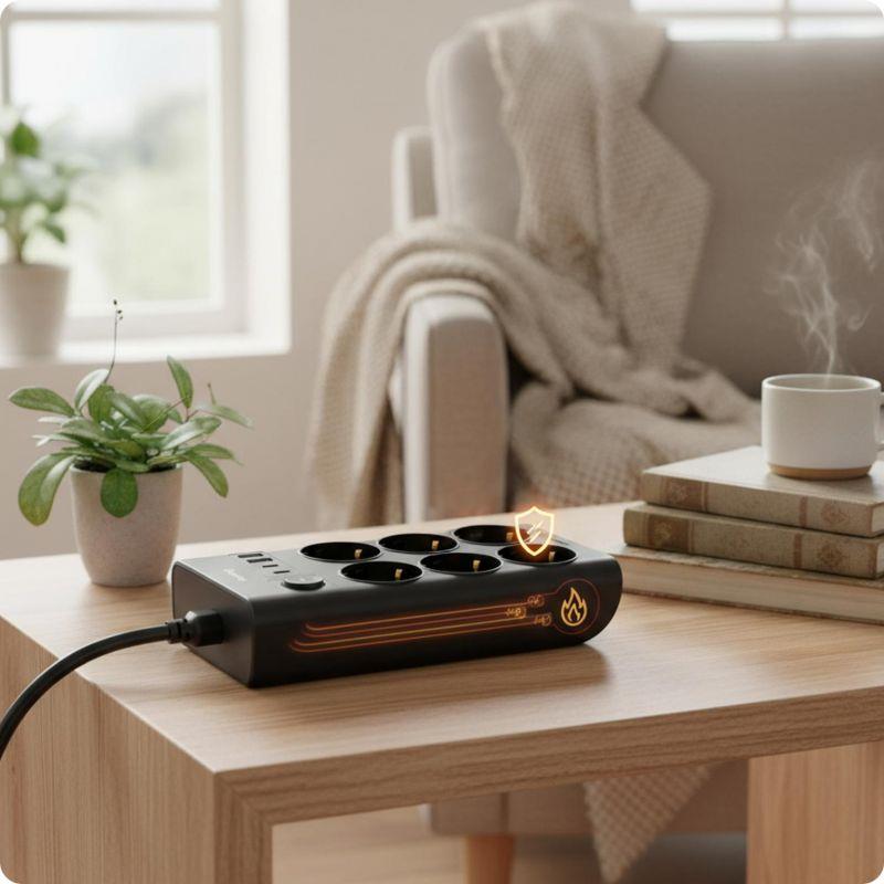 Nabíjacia stanica Huslog 15W 6xzásuvka, 2xUSB-C, 2xUSB čierna