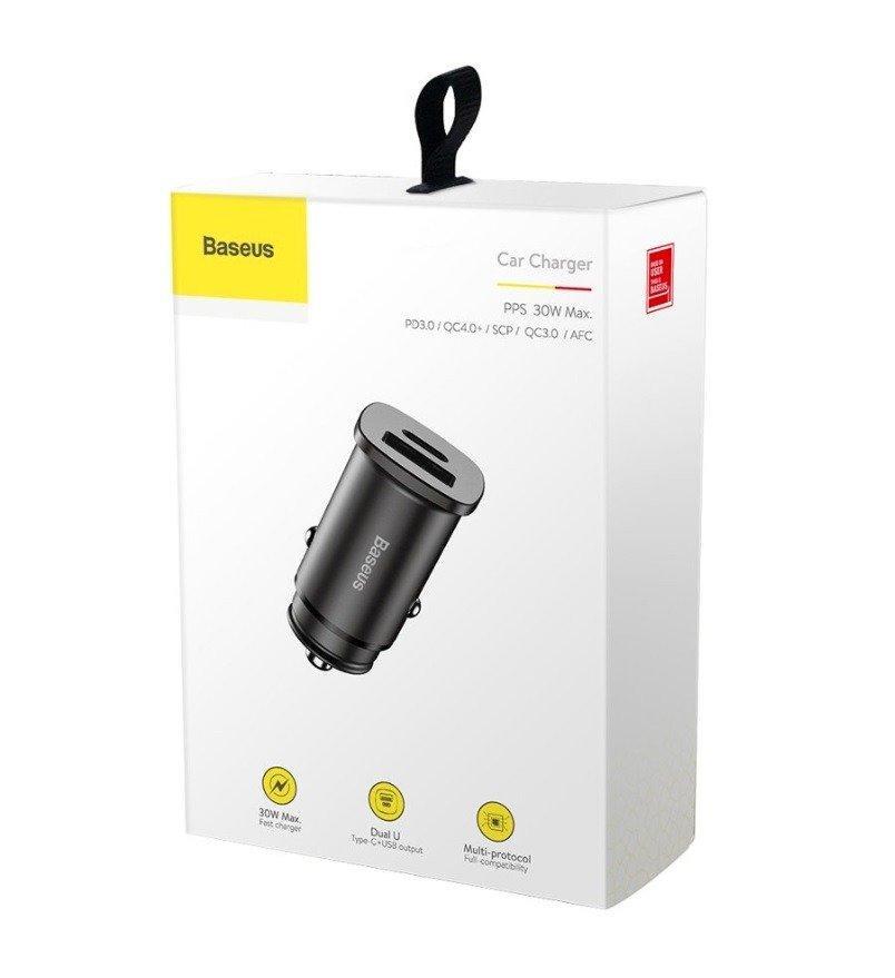 Nabíjačka do auta Baseus 30W 1x USB,1x USB-C čierna
