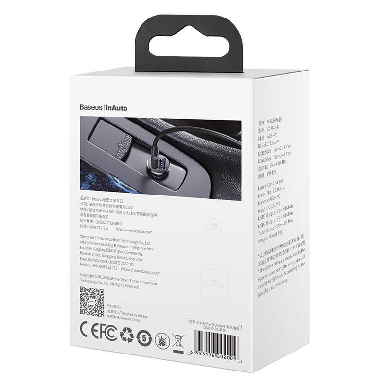 Nabíjačka do auta Baseus Grain Pro 2x USB 4,8A (čierna)