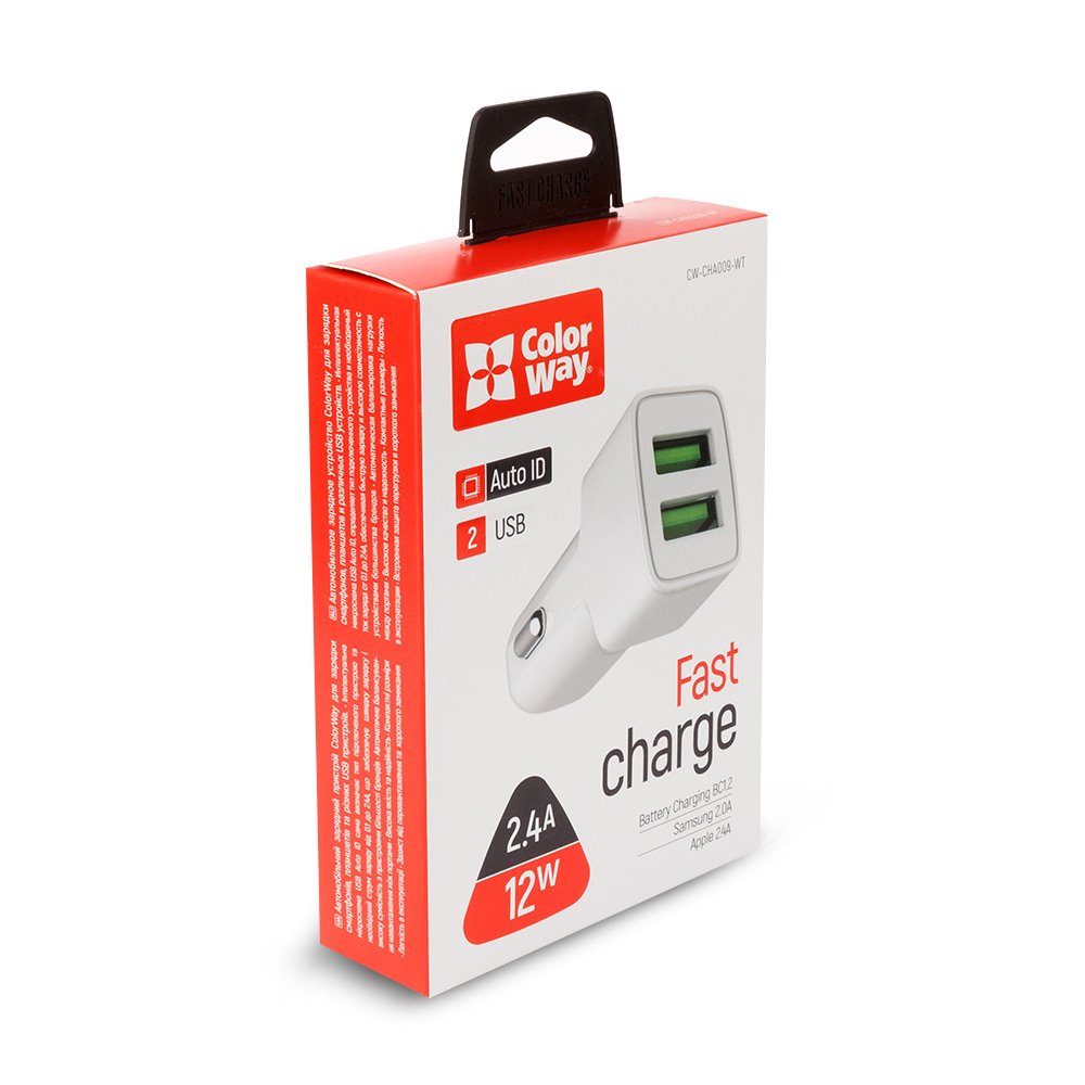 Nabíjačka do auta ColorWay 2x USB 12 W, biela