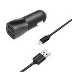 Nabíjačka do auta FIXED s výstupom 2xUSB a káblom USB/Lightning, 1 meter, certifikácia MFI, 15W Smart Rapid Charge, čierna