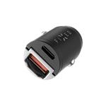 Nabíjačka do auta FIXED s výstupom USB-C a USB-A v miniatúrnom vyhotovení, podpora PD a QC 3.0, 30 W, čierna