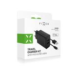 Nabíjačka FIXED s výstupom 2xUSB a káblom USB/micro USB, 1 meter, 15W Smart Rapid Charge, čierna