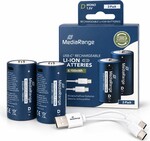 Nabíjateľné lítium-iónové batérie MediaRange s rozhraním USB-C – typ D, 1,5 V, 5400 mAh, 2 ks