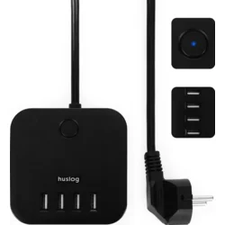 Nabíjecí stanice Huslog 12W 3xzásuvka, 4xUSB černá