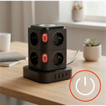 Nabíjecí stanice Huslog 15W 8xzásuvka, 1xUSB-C, 3xUSB, 1x LED světlo černá