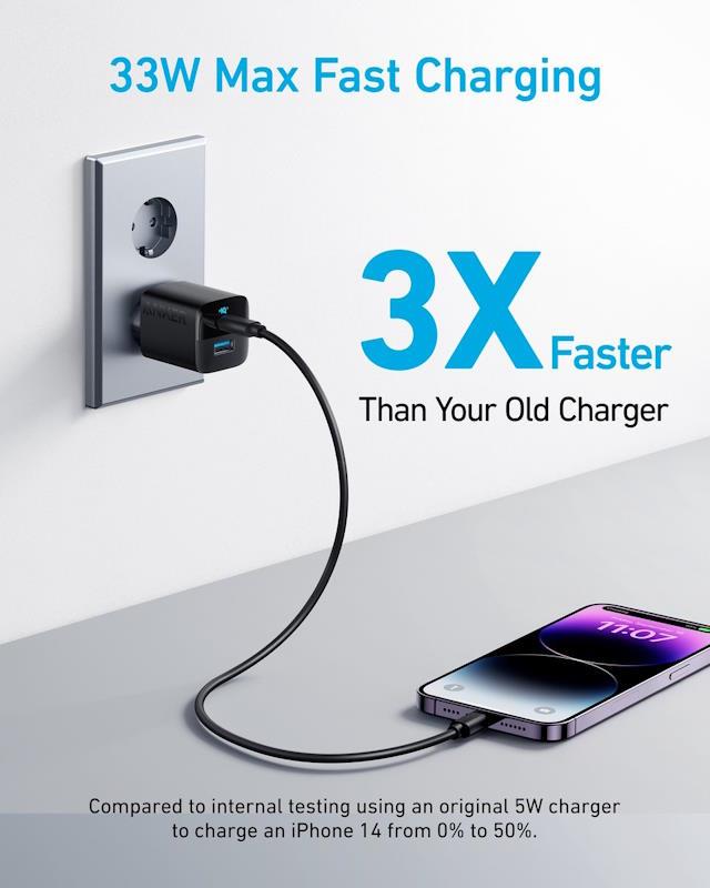 Nabíječka do sítě Anker 323 33W, 1xUSB-C, 1xUSB-A černá