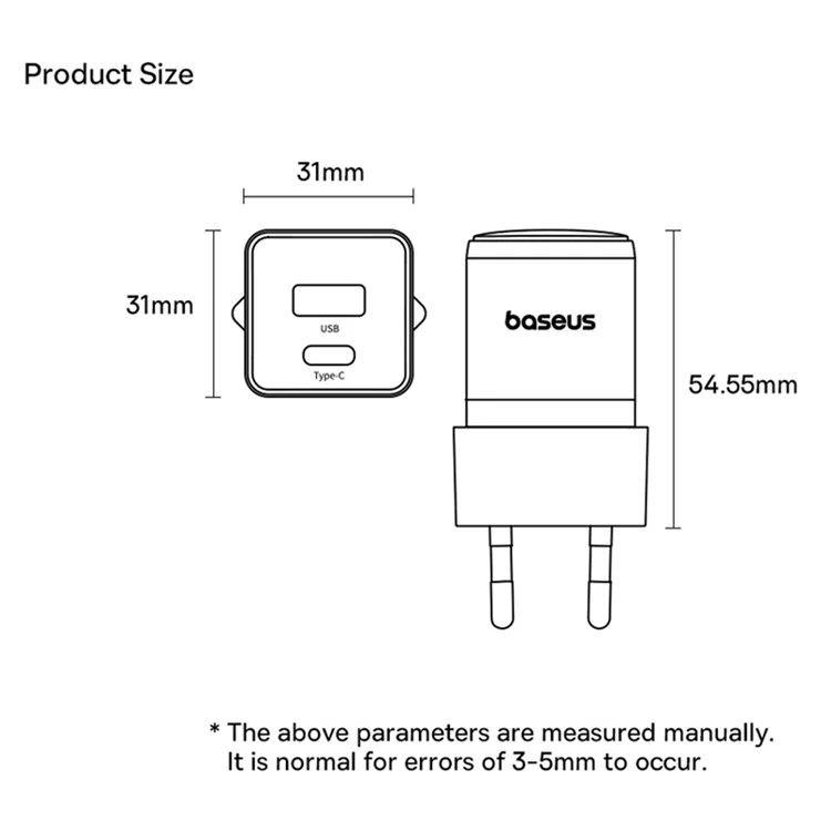 Nabíječka do sítě Baseus Palm 30W, 1xUSB, 1xUSB-C bílá