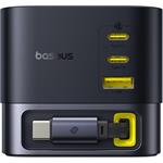 Nabíječka do sítě Baseus Super GaN 100W s navíjecím kabelem USB-C 82cm, 1xUSB, 2xUSB-C černá