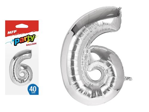 Nafukovací balón č. 6 fóliový 40 cm - strieborný