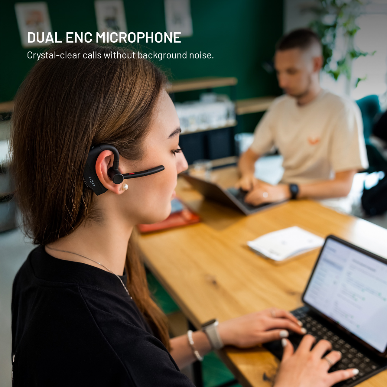 Náhlavná súprava Bluetooth FIXED Talk Pro s ENC a otvoreným dizajnom, čierna