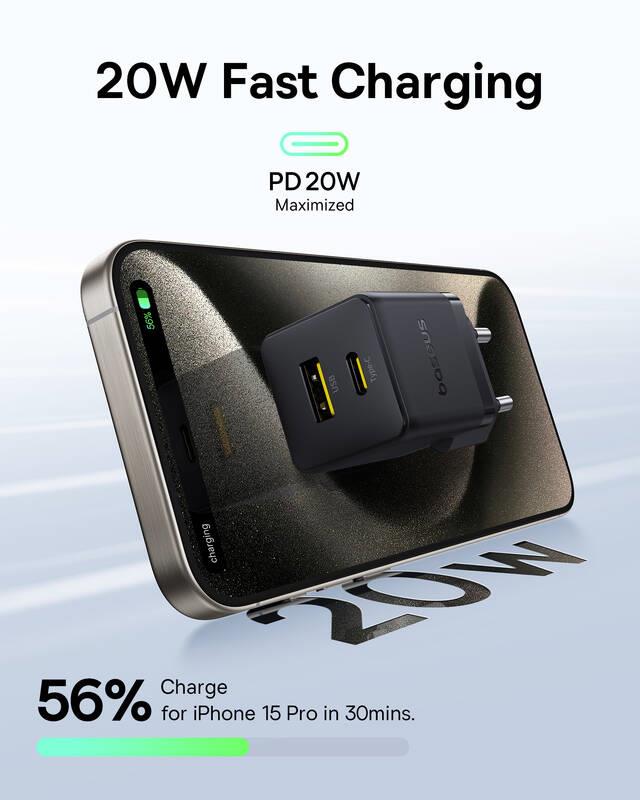 Napájacia nabíjačka Baseus Palm 20W, 1xUSB, 1xUSB-C čierna