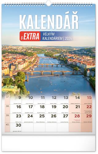 Nástenný kalendár 2024 s extra veľkým kalendárom, 33 × 46 cm